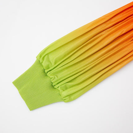 Maxi Dress – Color Block Design – High Neck – Pleated Chic Style