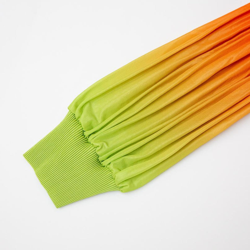 Maxi Dress – Color Block Design – High Neck – Pleated Chic Style