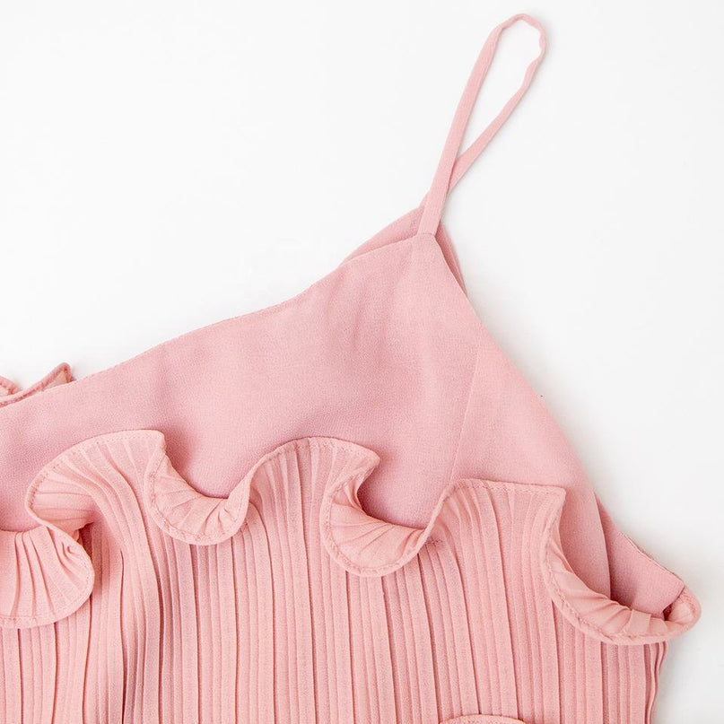 Midi Dress – One Shoulder Design – Pleated Ruffle Style – Chic Elegance