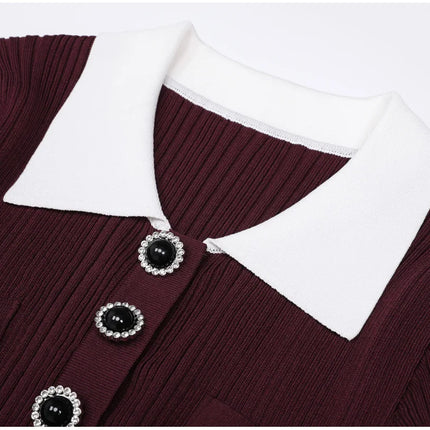 Marina Van Hoef Contrast-Collar Ribbed Midi Dress