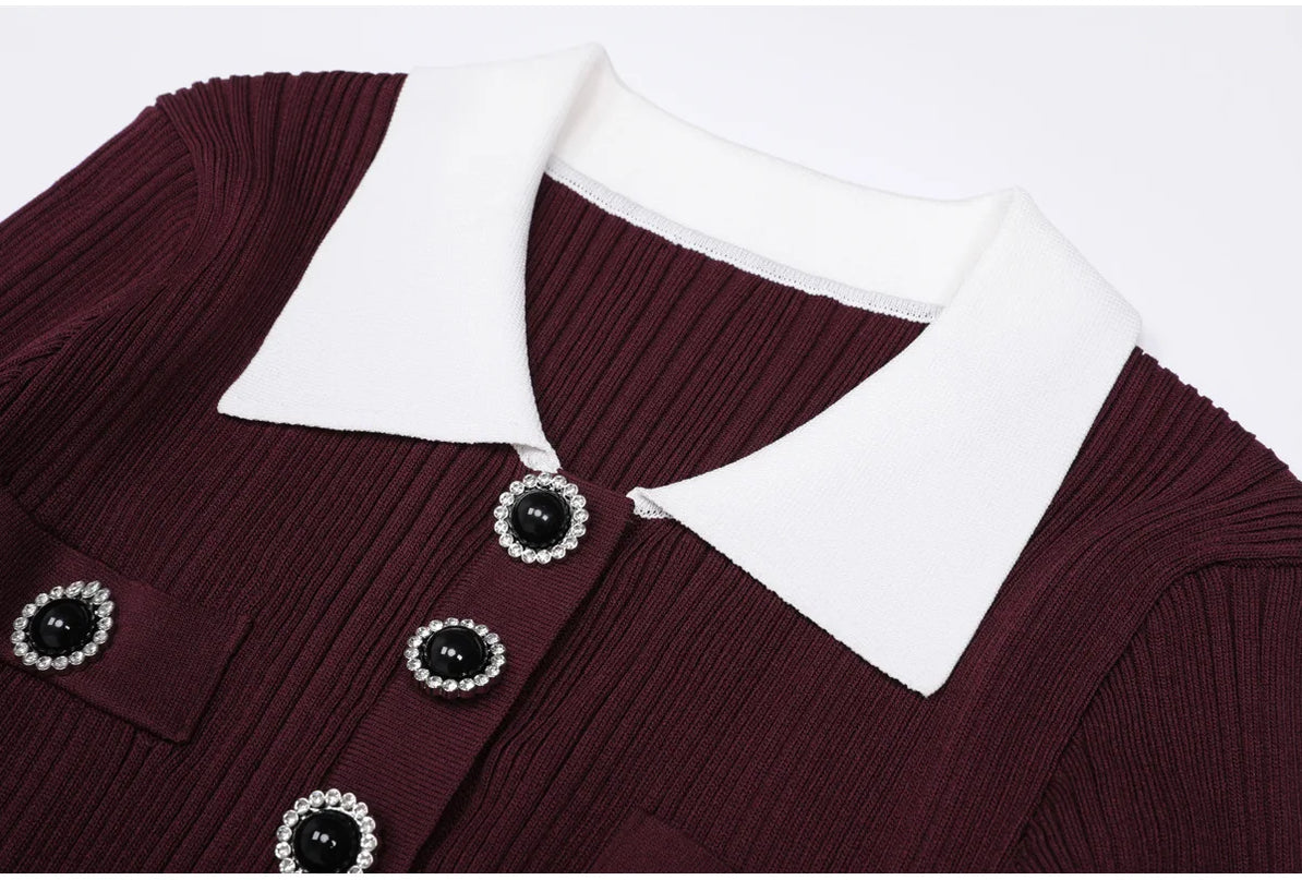 Marina Van Hoef Contrast-Collar Ribbed Midi Dress