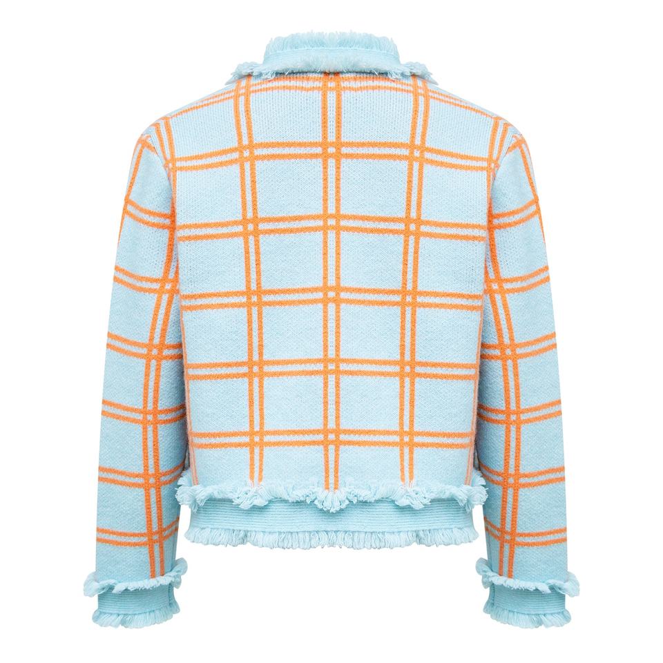 Cardigan Sweater – Plaid Knit Design – Fringe Trim – Vintage Fall Style