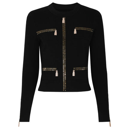 Roxanne Van Hoef Zip-Detail Knit Jacket And Wide-Leg Pants Set