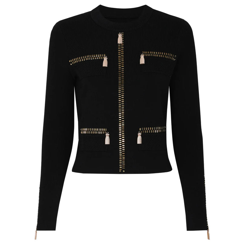 Roxanne Van Hoef Zip-Detail Knit Jacket And Wide-Leg Pants Set