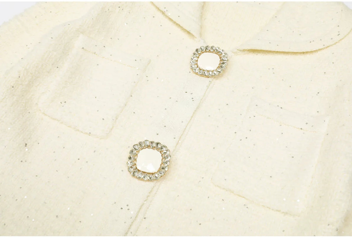 Kiara Van Hoef Embellished Button Tweed Mini Dress