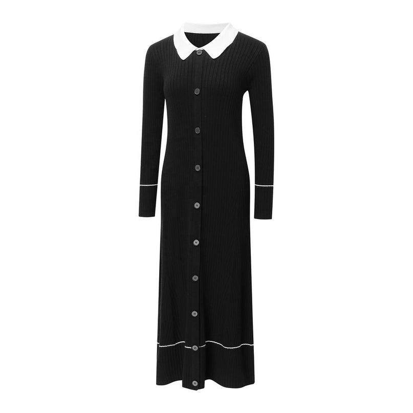 Sweater Dress – Solid Knit Design – Button-Up Maxi – Elegant A-Line Style