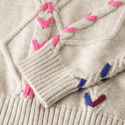 Pullover Sweater – Crochet Knit – Striped Pattern – Vintage Fall Style
