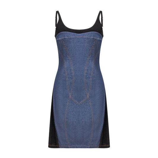 Bodycon Dress – Slim Fit Silhouette – Patchwork Denim Design – Strapless Style