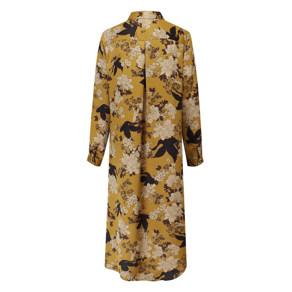 Bodycon Dress – Polynesian Floral Print – Lapel Collar – Bohemian Chic Style