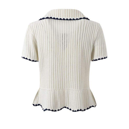 Tessa Van Hoef Contrast-Trim Knit Peplum Top