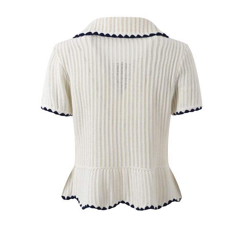 Tessa Van Hoef Contrast-Trim Knit Peplum Top