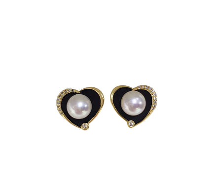 18K Gold Plated AAAAA Freshwater Pearl Heart Stud Earrings