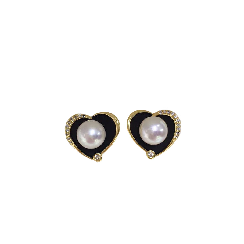 18K Gold Plated AAAAA Freshwater Pearl Heart Stud Earrings