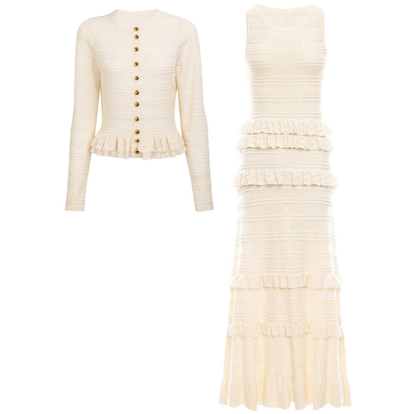 Isabella Van Hoef Knit Cardigan And Ruffle Midi Dress Set