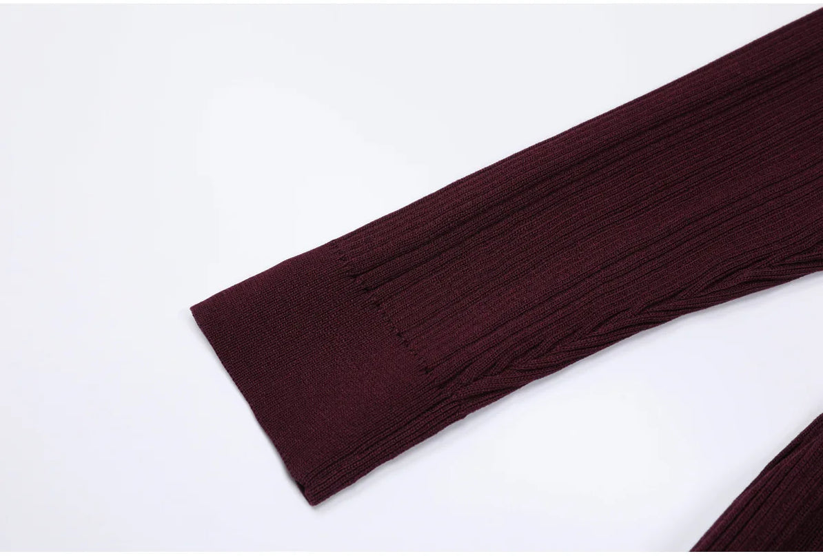 Marina Van Hoef Contrast-Collar Ribbed Midi Dress