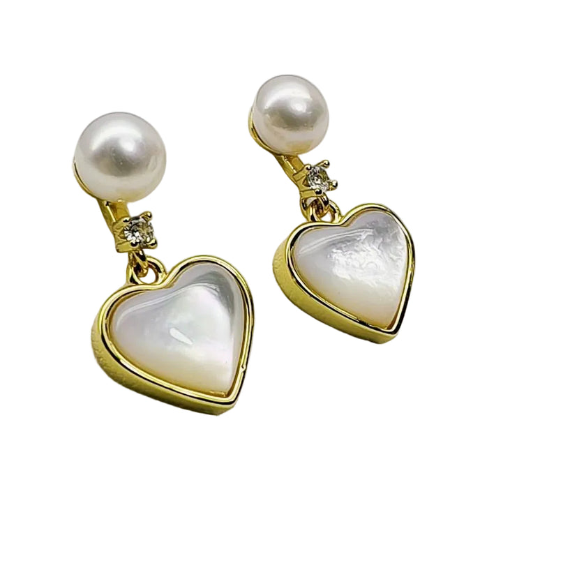 18K Gold Plated AAAA Freshwater Pearl Heart Drop Earrings