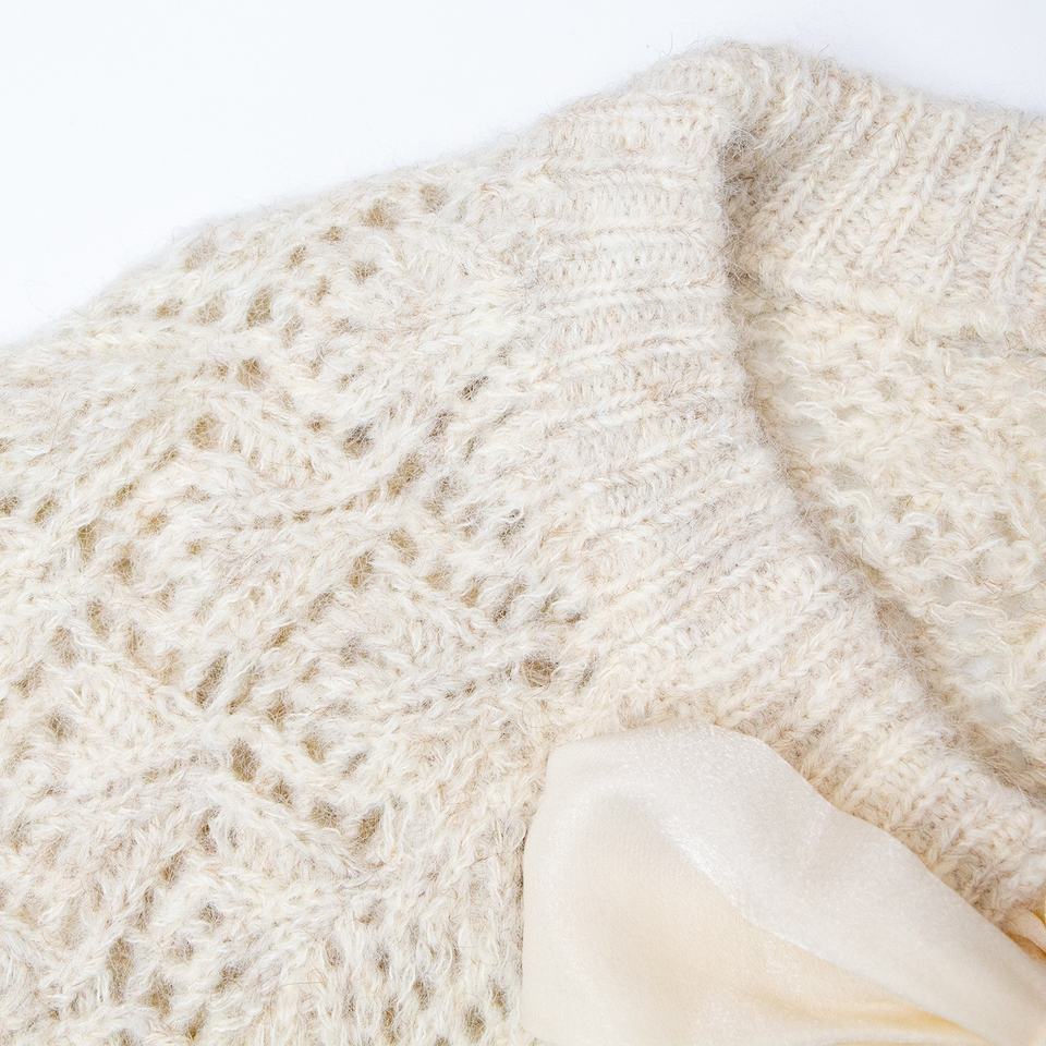 Knit Top – Vintage Bow Design – Hollow Mohair Knit – Elegant Winter Style