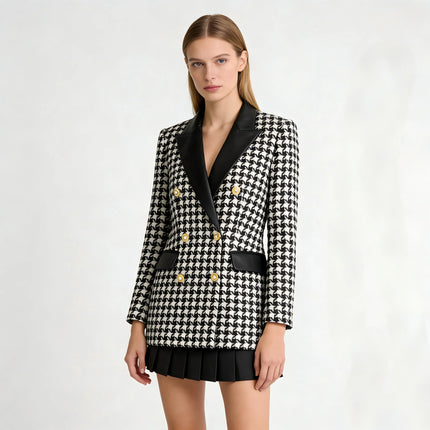 Olivia Van Hoef Houndstooth Double-Breasted Blazer