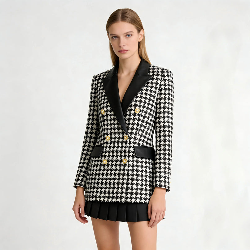 Olivia Van Hoef Houndstooth Double-Breasted Blazer