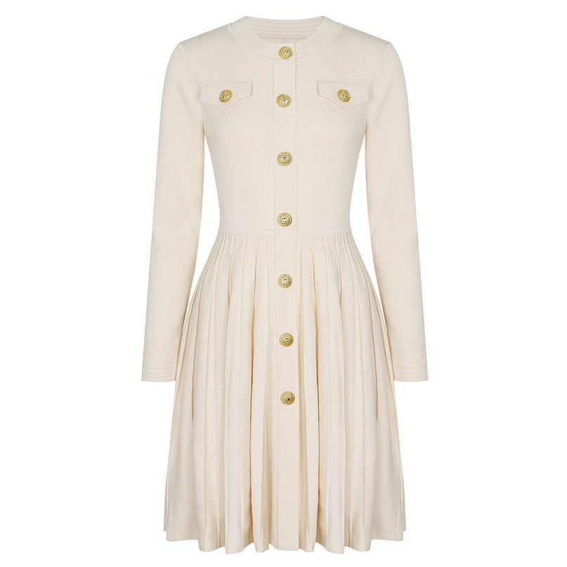 Naomi Van Hoef Button-Front Pleated Mini Dress