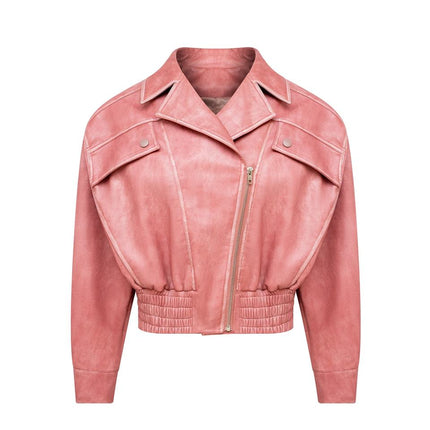 Bomber Jacket – Vintage PU Leather – Cropped Zip-Up Style