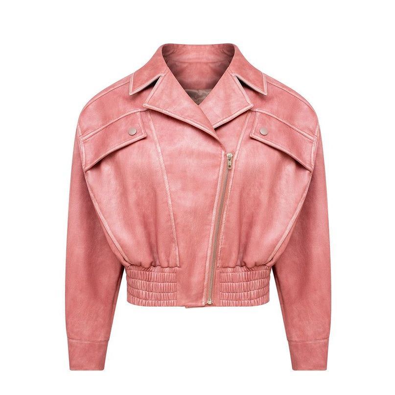 Bomber Jacket – Vintage PU Leather – Cropped Zip-Up Style