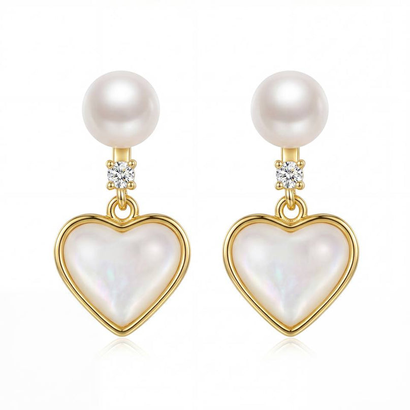18K Gold Plated AAAA Freshwater Pearl Heart Drop Earrings
