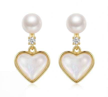 Van Hoef - AAAA Pearl Heart Earrings Gold Plated Elegant Jewelry