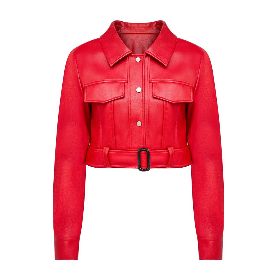 Bomber Jacket – Vintage PU Leather – Cropped Button-Up Style