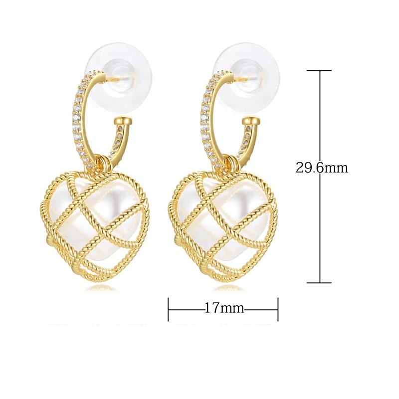 925 Sterling Silver Hollow Heart Pearl Drop Earrings