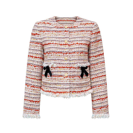 Tweed Jacket – Single Breasted – Round Neckline – Elegant Spring Style