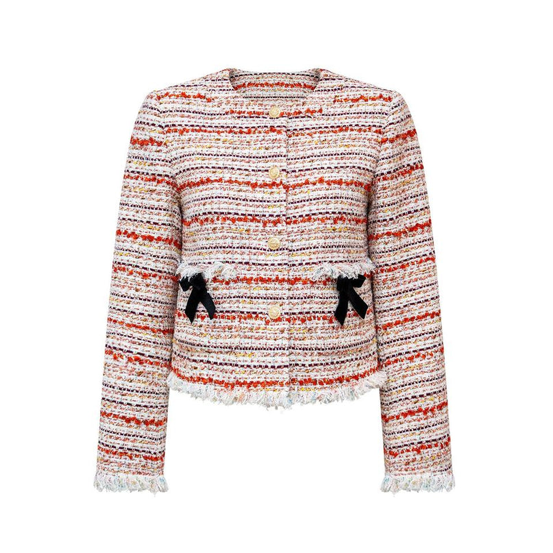 Tweed Jacket – Single Breasted – Round Neckline – Elegant Spring Style