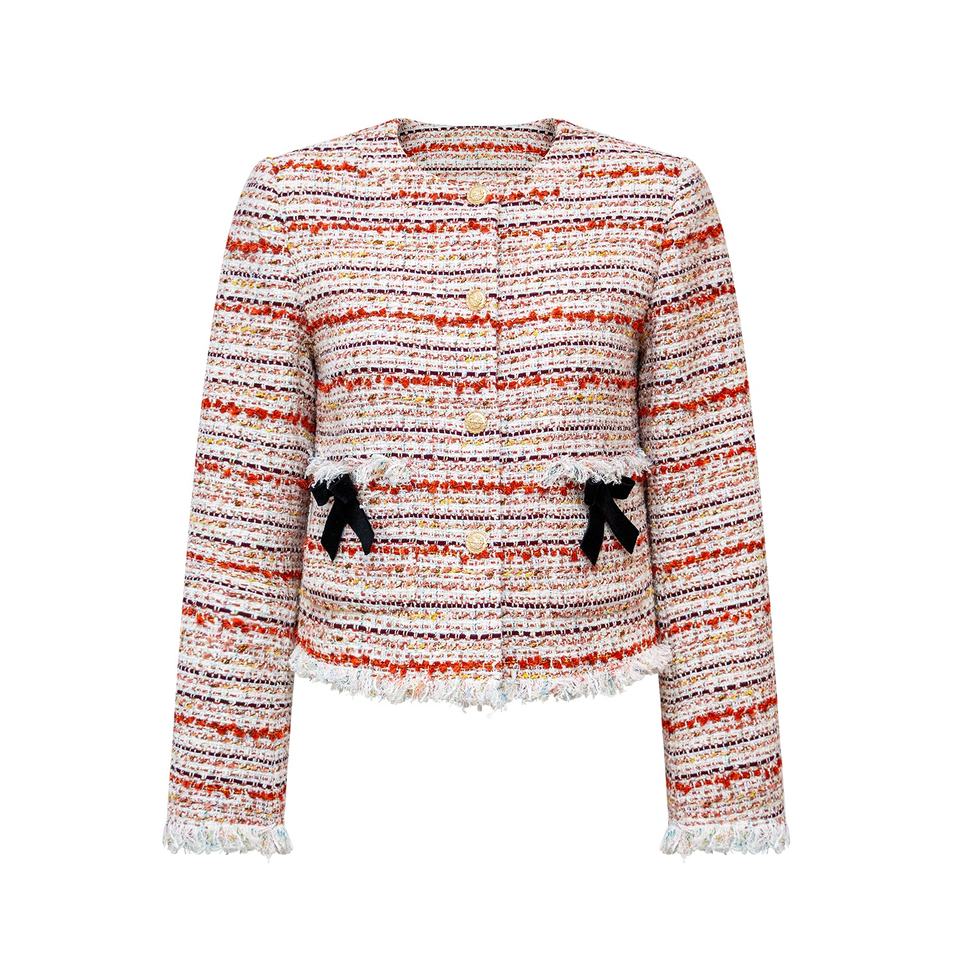 Tweed Jacket – Single Breasted – Round Neckline – Elegant Spring Style