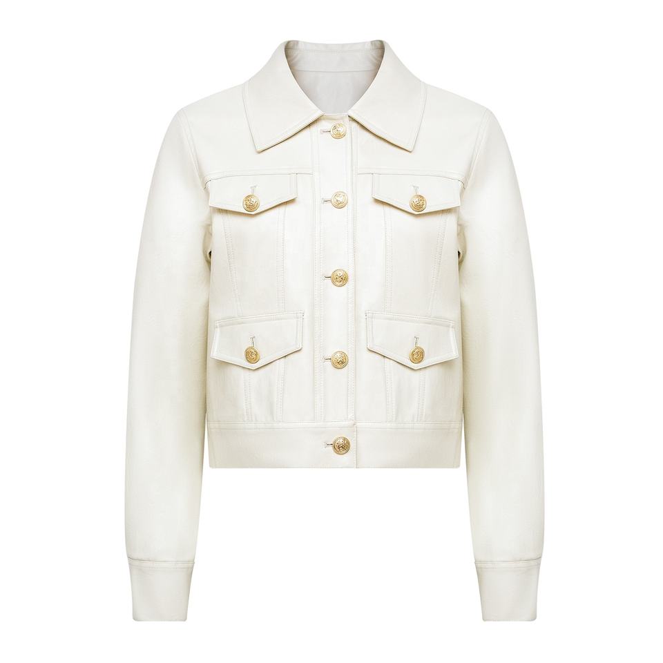 Bomber Jacket – Vintage PU Leather – Button-Up Collar Style