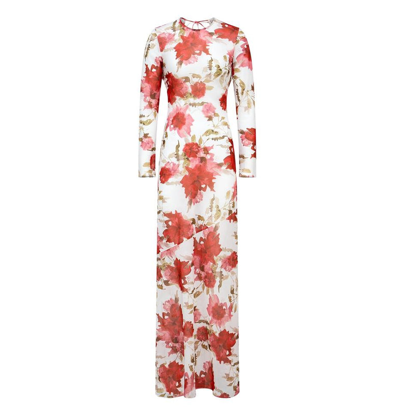 Slim Fit Dress – Backless Design – Floral Print – European Chic Style