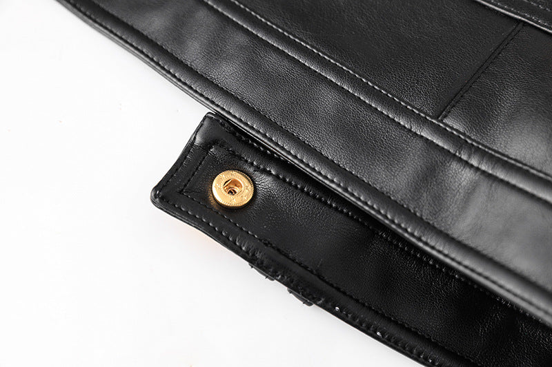 Cropped Leather Jacket: Edgy Gold Button Accents in black