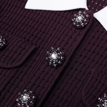 Vivian Van Hoef Contrast-Collar Pointelle Cardigan
