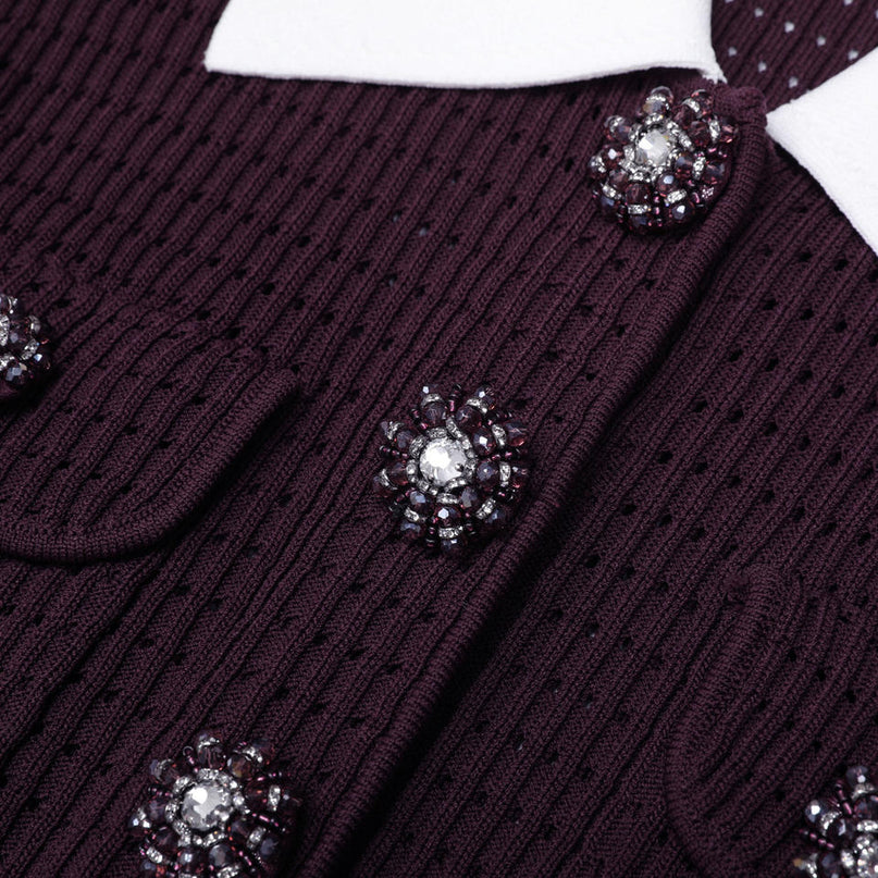 Vivian Van Hoef Contrast-Collar Pointelle Cardigan