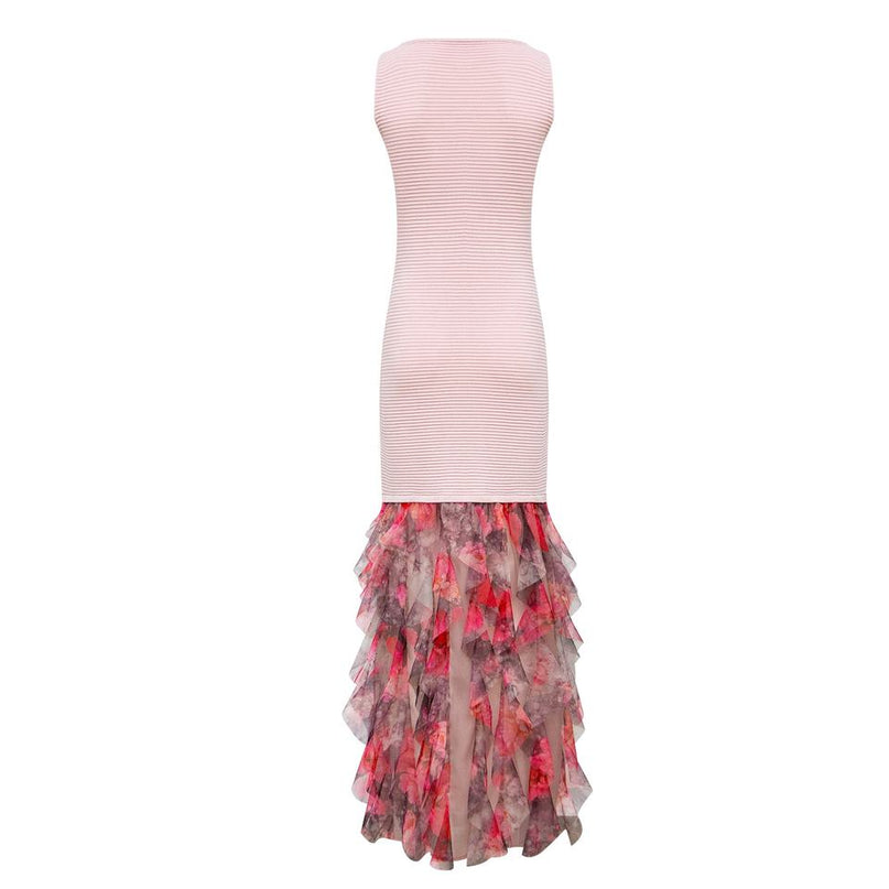 Maxi Dress – Sleeveless Bodycon – Ruffled Hem – Luxury Patchwork Style