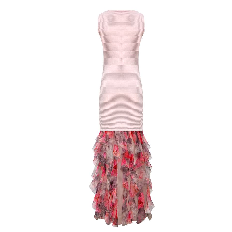 Maxi Dress – Sleeveless Bodycon – Ruffled Hem – Luxury Patchwork Style
