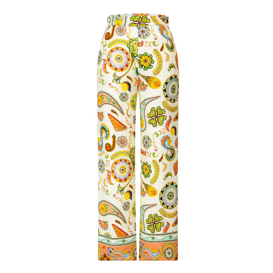 Wide Leg Pants – Floral Paisley Pattern – High Waisted Fit – Statement Style