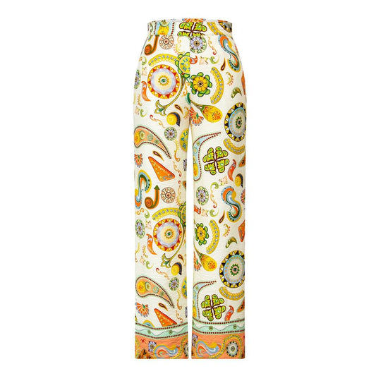 Wide Leg Pants – Floral Paisley Pattern – High Waisted Fit – Statement Style