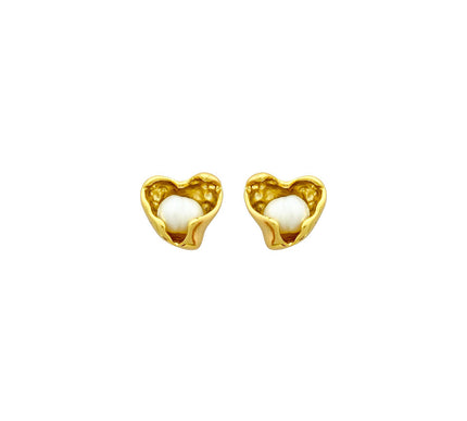 18 Karat Gold Plated Clip-On Drop Earrings With Heart Pearl Accents