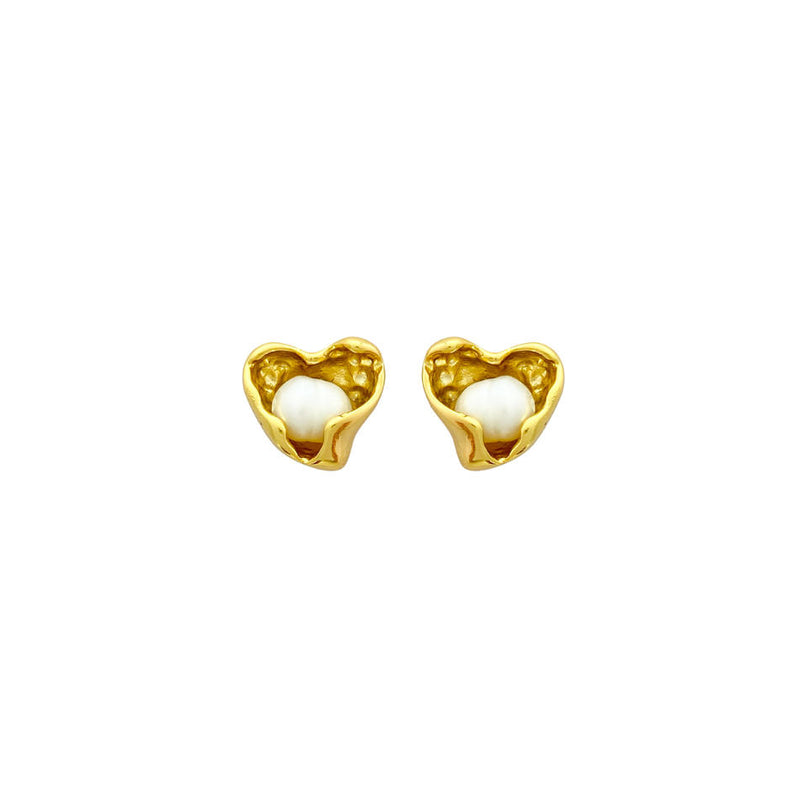 18 Karat Gold Plated Clip-On Drop Earrings With Heart Pearl Accents