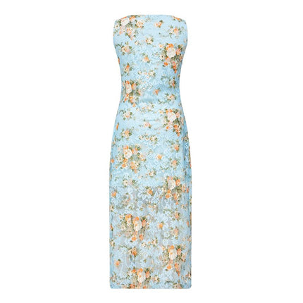 Midi Dress – Floral Print Design – Sleeveless O-Neck – Elegant Style