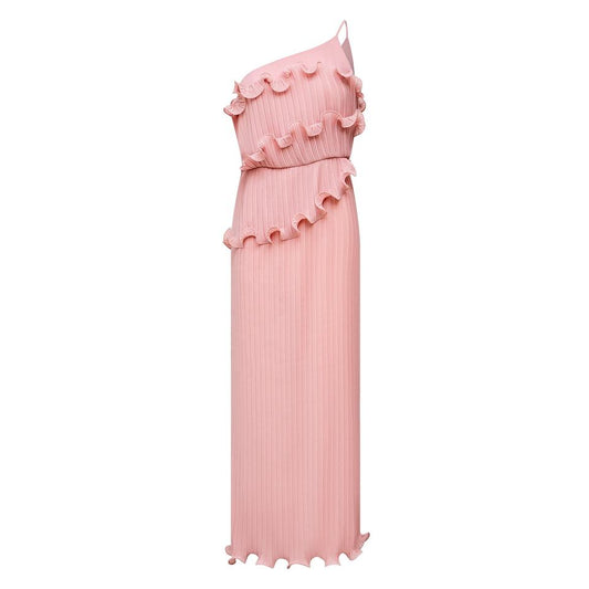 Midi Dress – One Shoulder Design – Pleated Ruffle Style – Chic Elegance