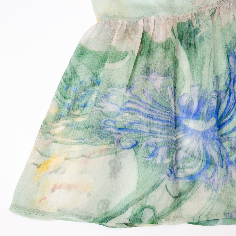 Night Dress – Silk Floral Print – Square Neckline – Elegant Pleated Style