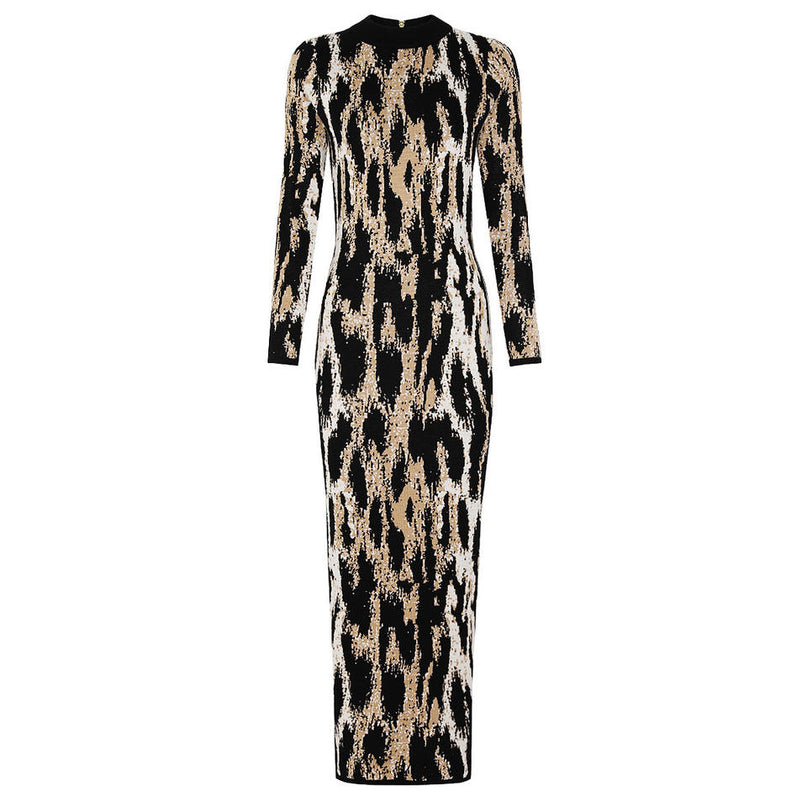 Selene Van Hoef Abstract Leopard Knit Midi Dress