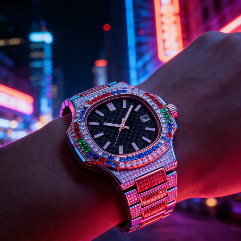 Van Hoef Square Case - Iced-Out Look - VVS Moissanite-Style Shine