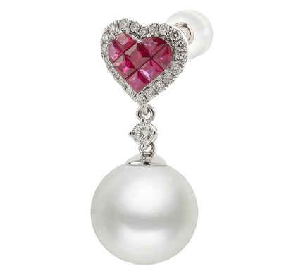 14K Solid Gold Heart Stud Earrings With Ruby And Diamond